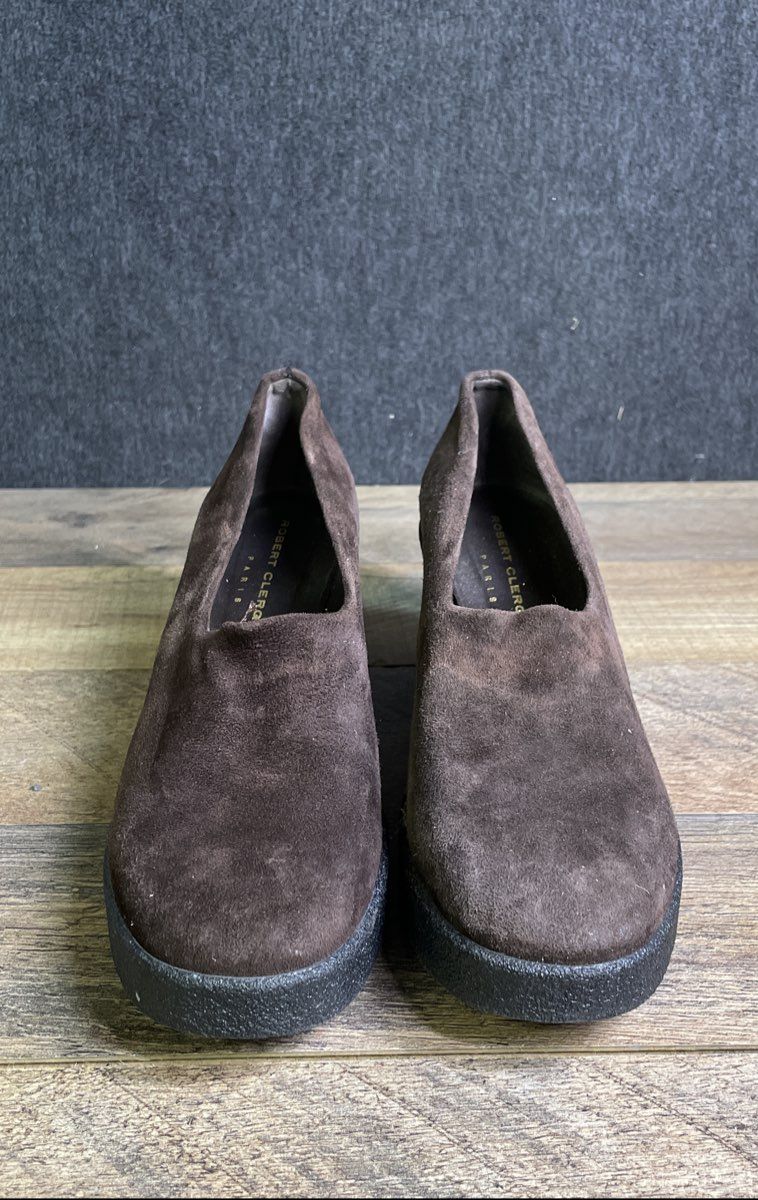 Robert Clergerie Brown Suede Platform Wedge Loafer Pumps Size 5.5