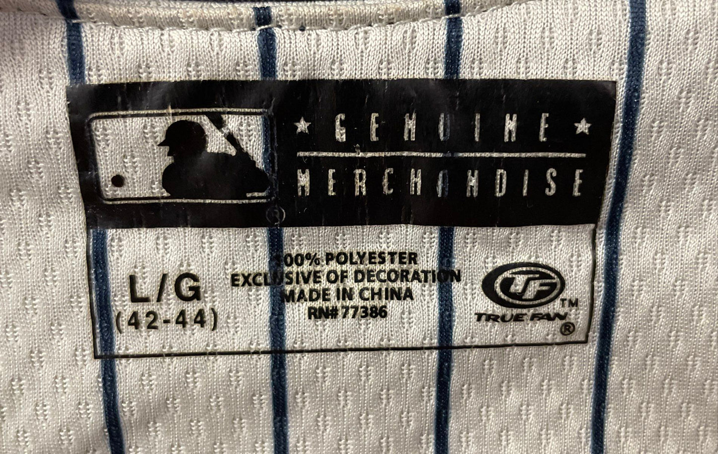 True Fan MLB Men's New York Yankees Baseball Jersey Cream Button Up Sz L 42-44