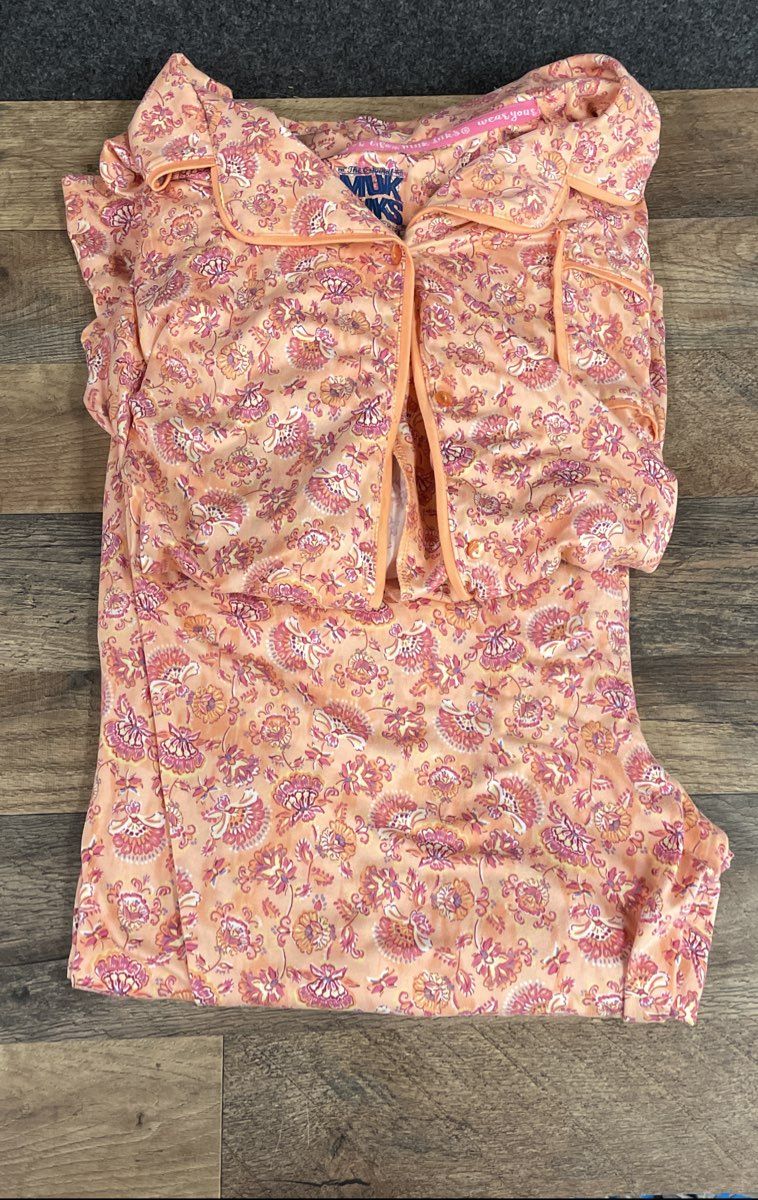MUK LUKS Women's Orange Floral Pajama Set Short Sleeve Top Pants Sz 2X