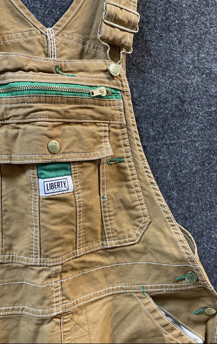 Liberty Duck Canvas Bib Overalls Tan Brown Hammer Loop Utility Sz M