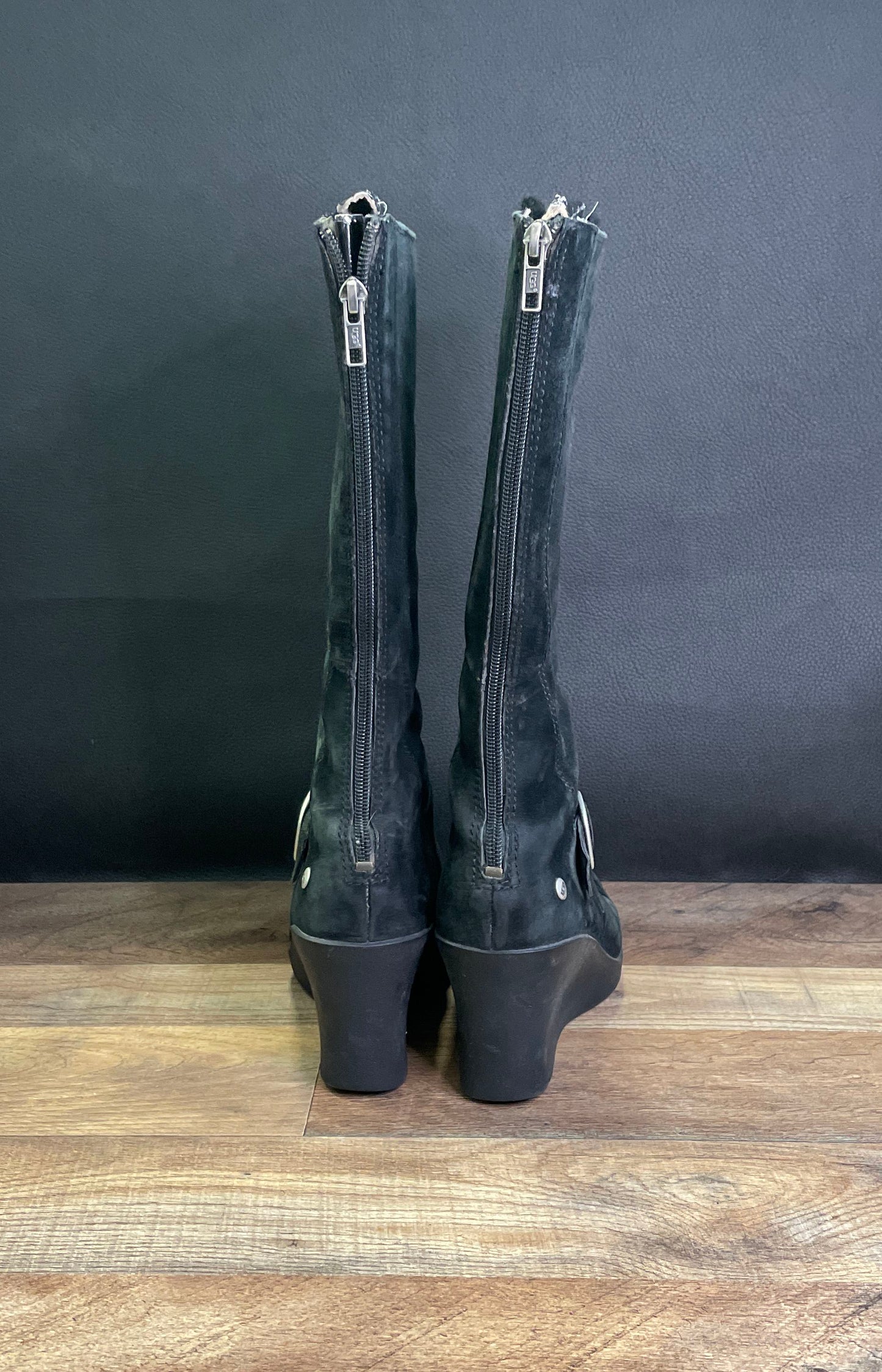 UGG Australia Seline Black Suede Tall Wedge Boots Women's Size 8