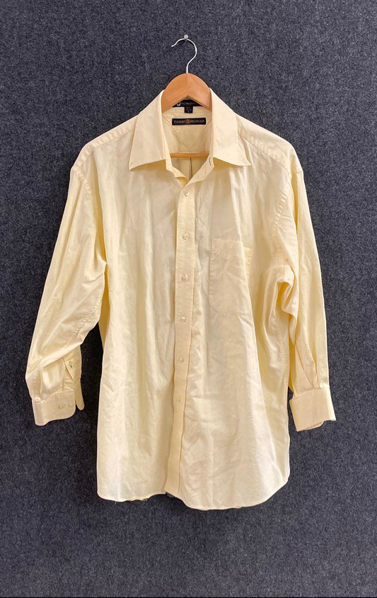 Vintage 90s Tommy Hilfiger Men's Yellow TLC Lifetime Collar Button Down Sz L