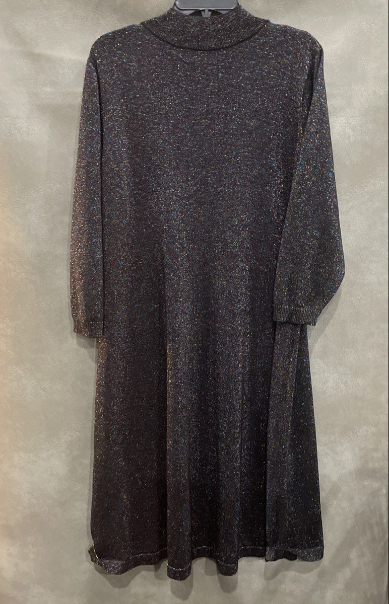 Lane Bryant Women's Black Sparkle Metallic Mock Neck Knit Sweater Tunic Sz 22/24