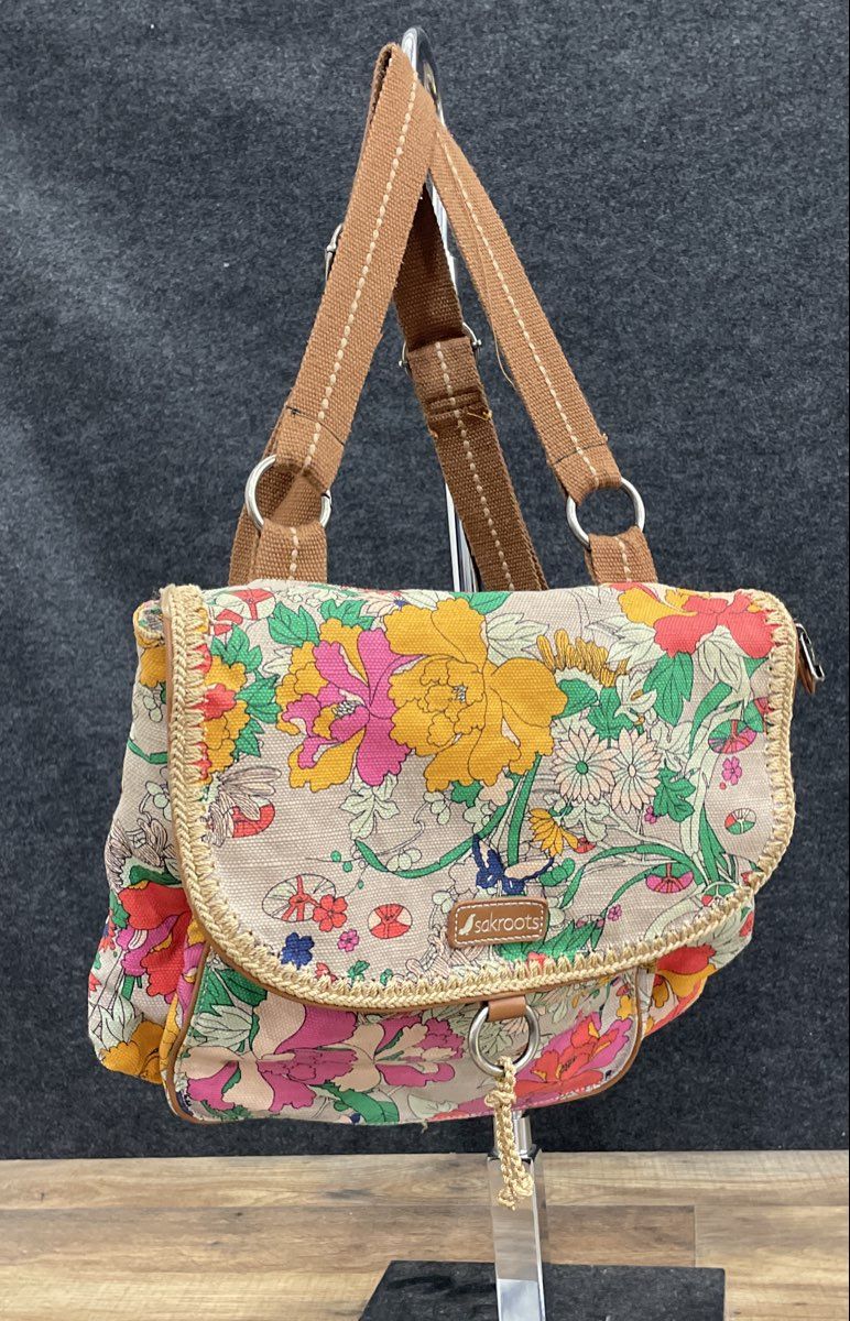 Sakroots Multi-Color Floral Canvas Flap Crossbody Shoulder Bag