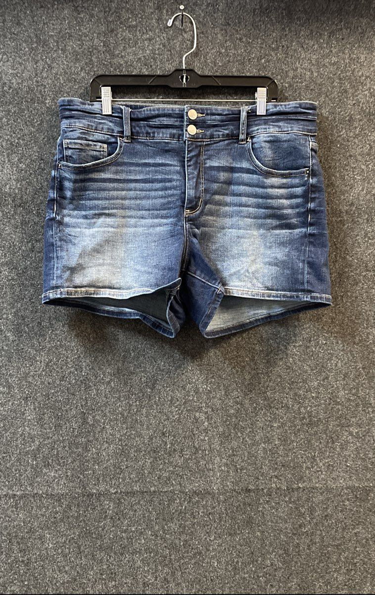 BKE Women's Blue Denim Shorts Whiskered Double Button Size 34