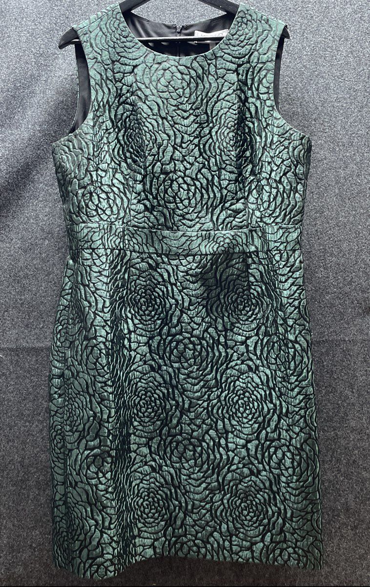 Kasper Women's Evergreen Black Rose Jacquard Sleeveless Sheath Dress NWT Size 14