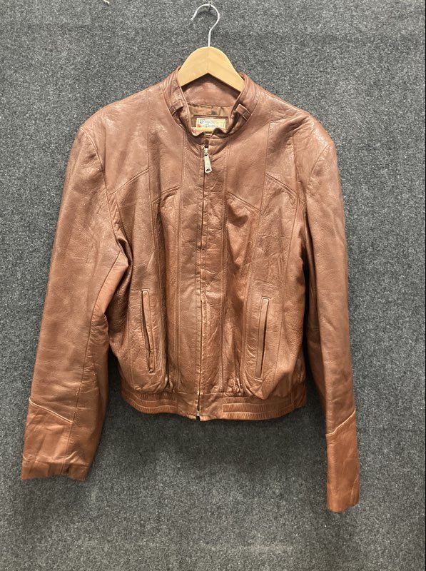 Vintage 90s Men's Brown Cafe Racer Bomber Leather Jacket Hecho en Mexico Sz 46