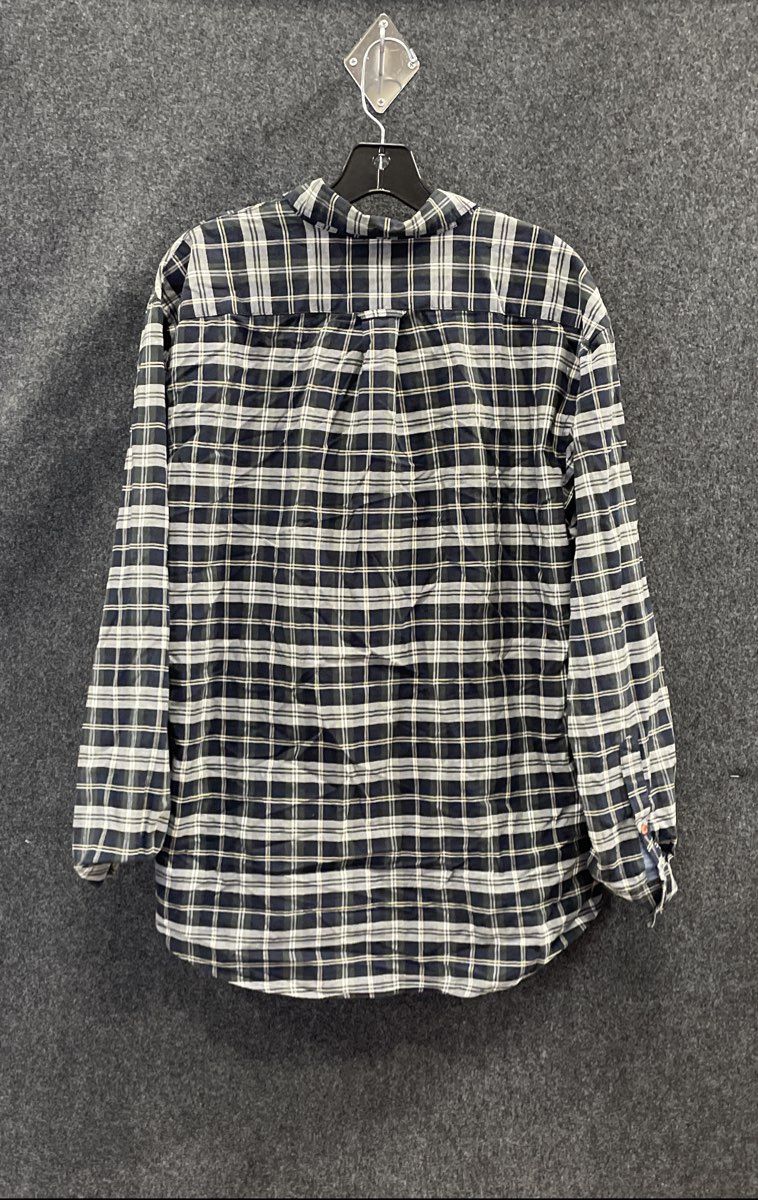 Izod Men's Long Sleeve Button Down Shirt Navy Blue Plaid Check Sz L