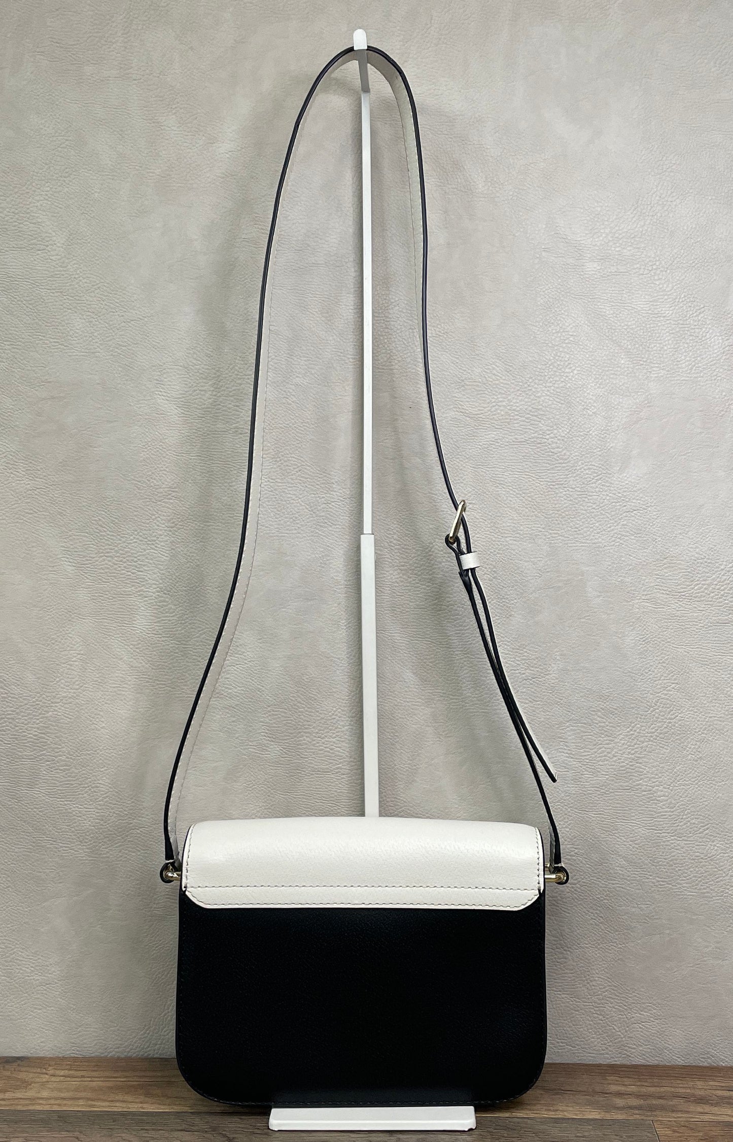 Kate Spade New York Black White Colorblock Pebbled Leather Crossbody Bag Silver