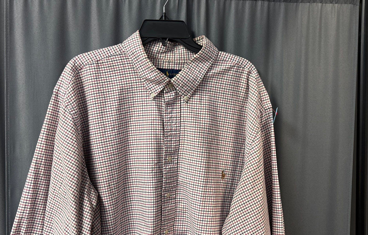 Ralph Lauren Men's Plaid Button Down Shirt White Red Blue Long Sleeve Sz 3XB