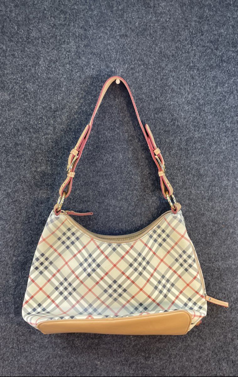 CL America Plaid Checkered Hobo Shoulder Bag Cream Tan Gold Hardware