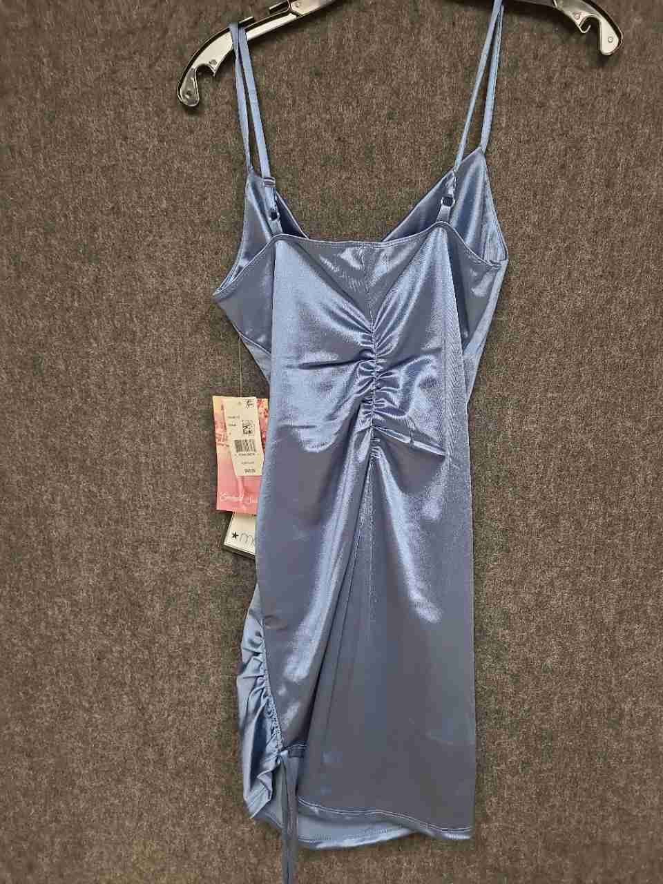 Emerald Sundae Women's Blue Cowl Neck Satin Ruched Mini Dress Sz S NWT