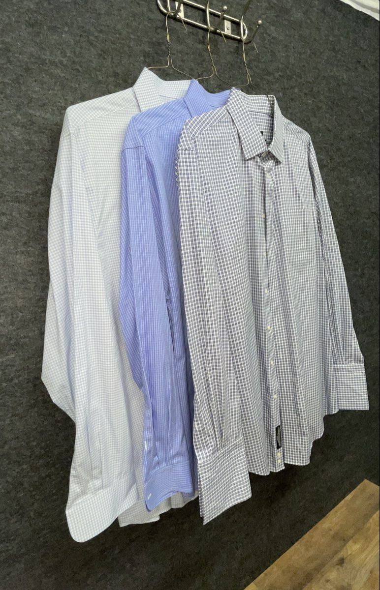 Jos. A. Bank Men's Tailored Fit Dress Shirt Lot of 3 Blue Checks 17.5 36