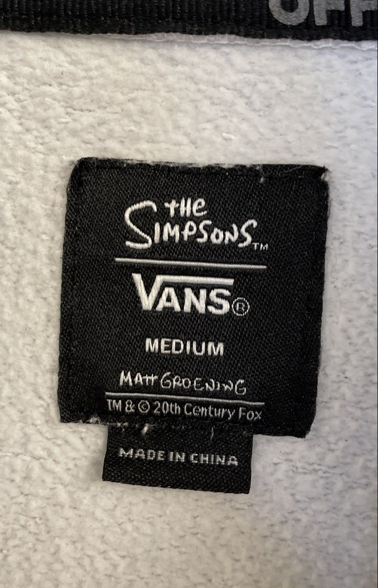 Vans The Simpsons Men's White Hoodie Family Couch Checkerboard Sleeve Size M