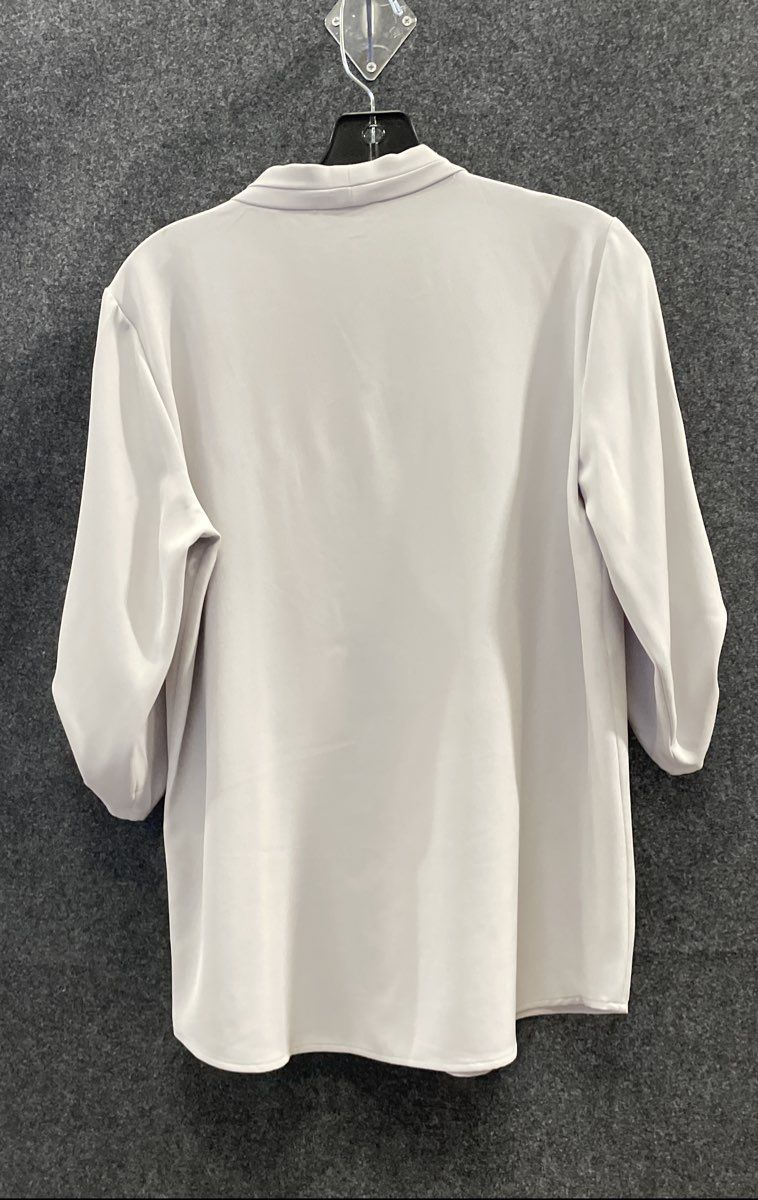 Calvin Klein Men's Grey Roll Tab Sleeve V-Neck Pleated Front Blouse Sz M