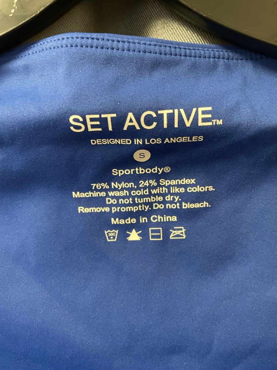 SET Active Women's Blue Sportbody Long Sleeve Square Neck Crossover Dress Sz S