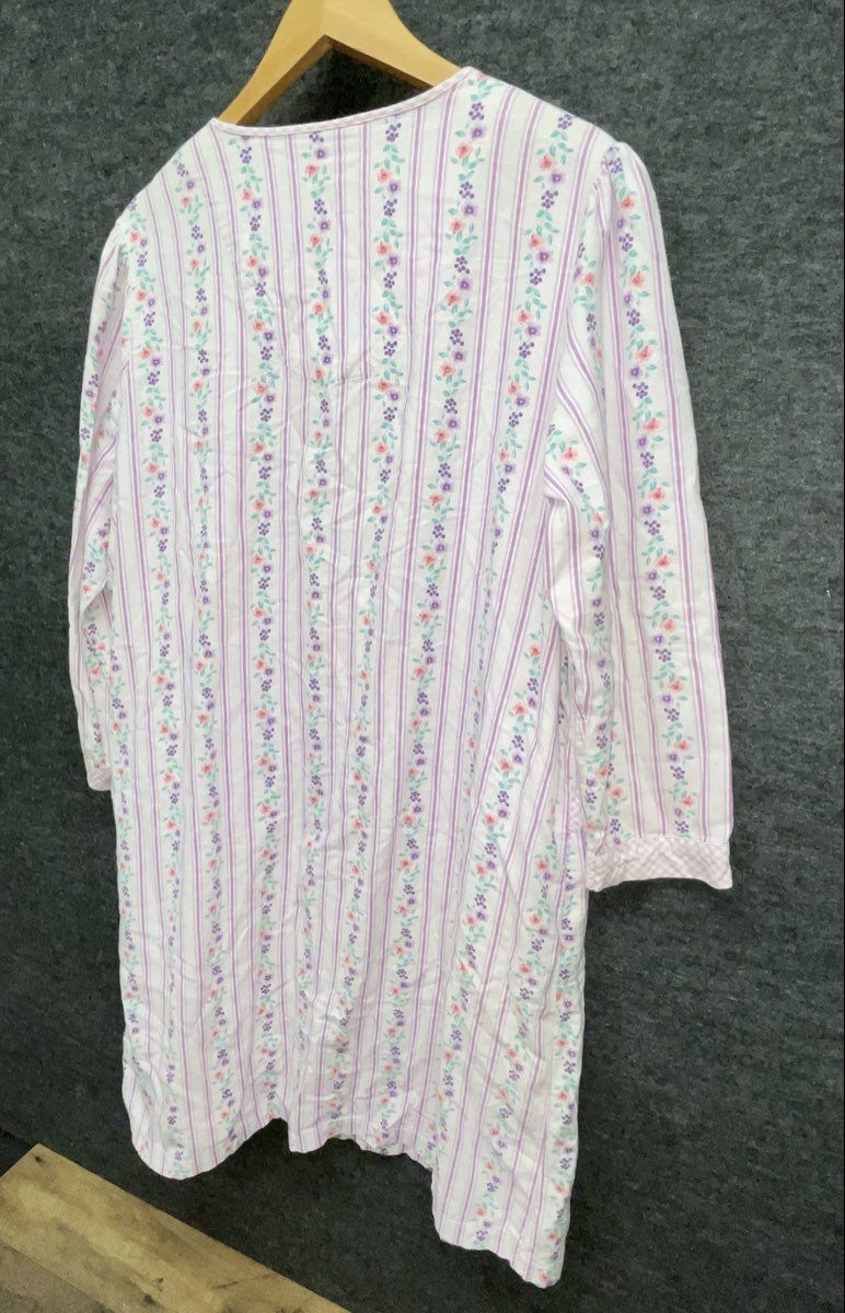 Bobbie Brooks Women's Purple Floral Striped Cotton Zip Front Nightgown L 14/16