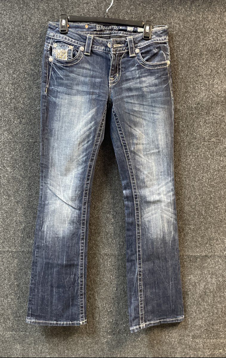 Miss Me Women's Signature Bootcut Jeans Dark Wash Embellished Pockets Sz 28