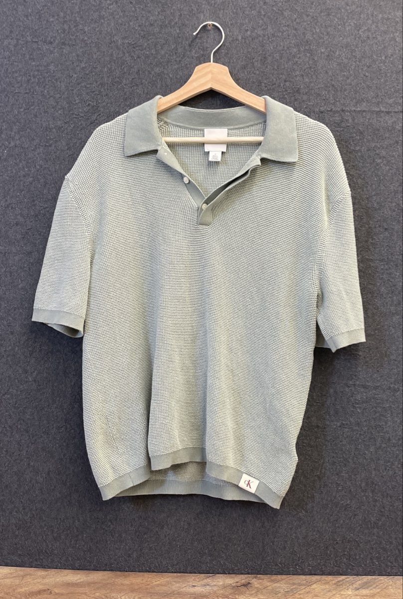Calvin Klein Men's Sage Green Waffle Knit Cotton Short Sleeve Polo Shirt Sz M
