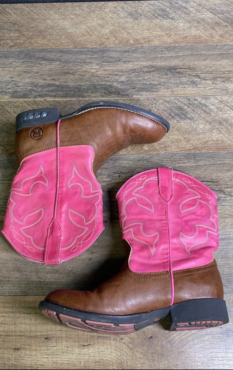 Roper Little Kids Pink Brown Western Cowboy Boots Youth Size 1