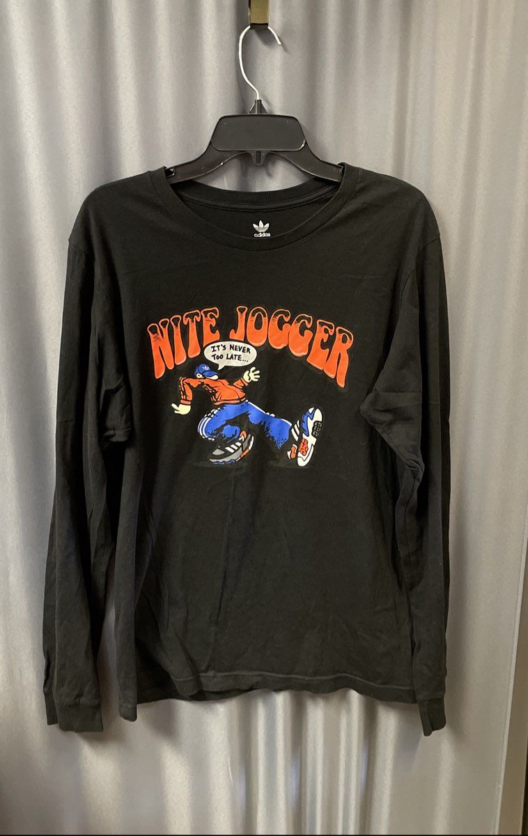 Adidas Men's Black Nite Jogger Cartoon Graphic Long Sleeve T-Shirt Size L