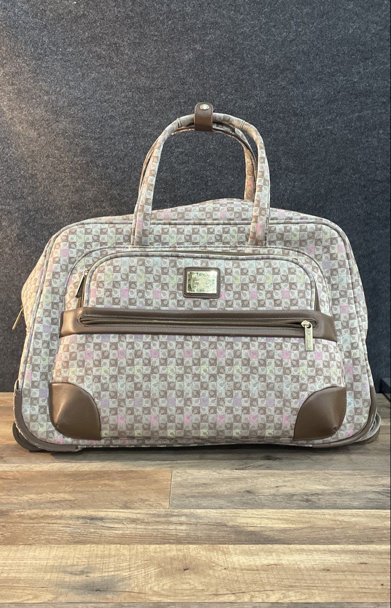 Liz Claiborne Multi-Color Logo Monogram Rolling Tote Bag Suitcase Carry-On