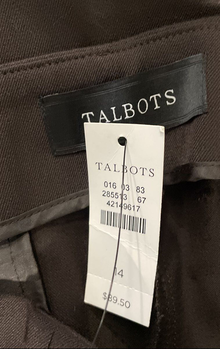 Talbots Women's Brown Stretch Side Zip Slim Leg Trousers Size 14 NWT