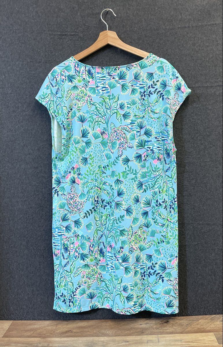 Lilly Pulitzer Women's Lightweight Tropical Leaf Print V-Neck Dress Sz M