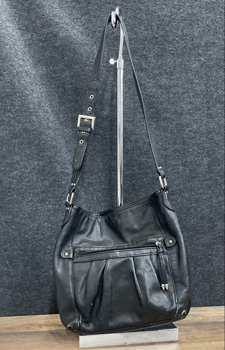 Stone Mountain Black Leather Hobo Shoulder Bag Silver Hardware