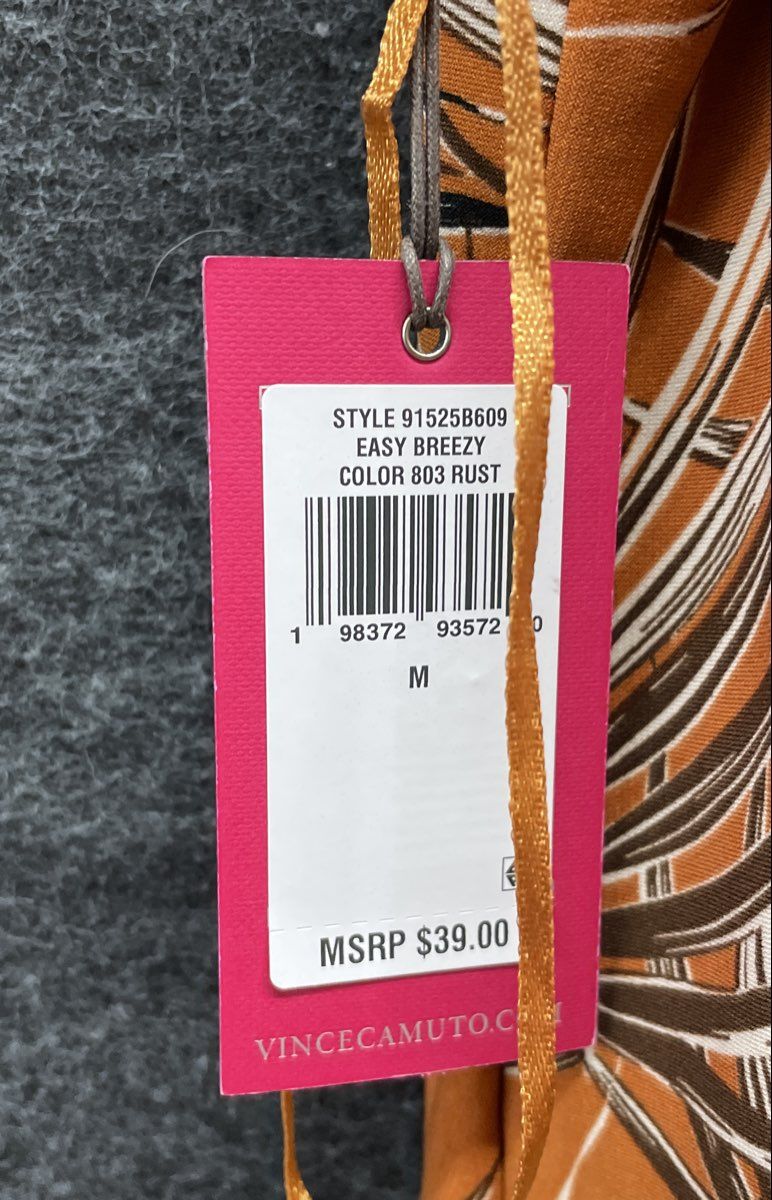 Vince Camuto Women's Rust Orange Palm Print Easy Breezy Sleeveless Top NWT Sz M