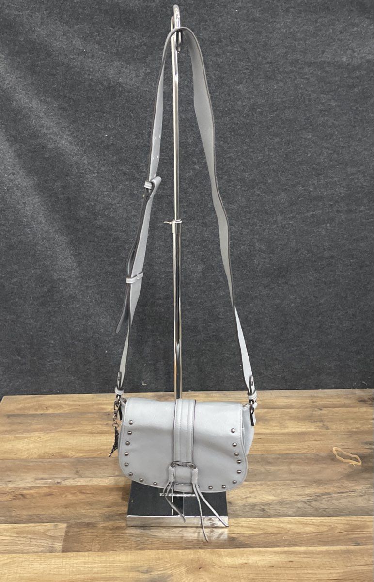 Jessica Simpson Grey Studded Faux Leather Saddle Crossbody Bag Butterfly Charm