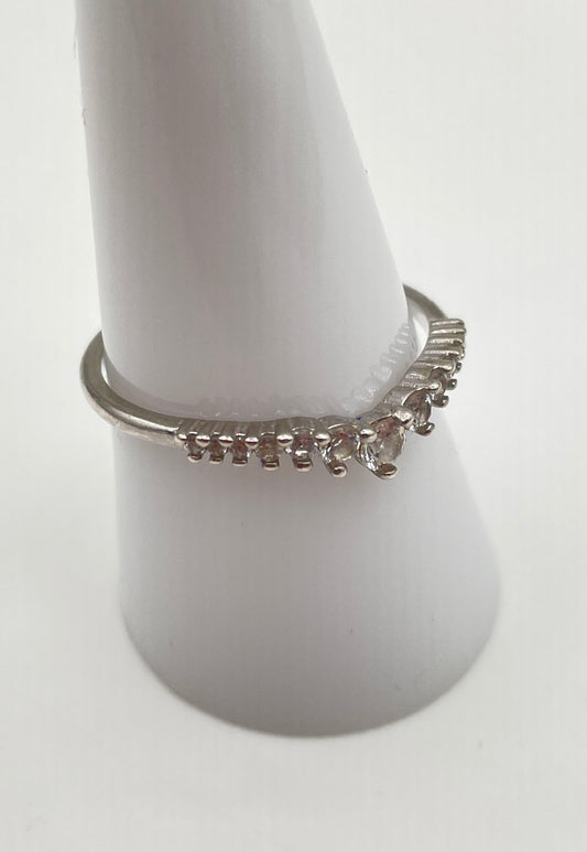 925 Sterling Silver Cubic Zirconia Curved Contour Chevron Ring 1.4g