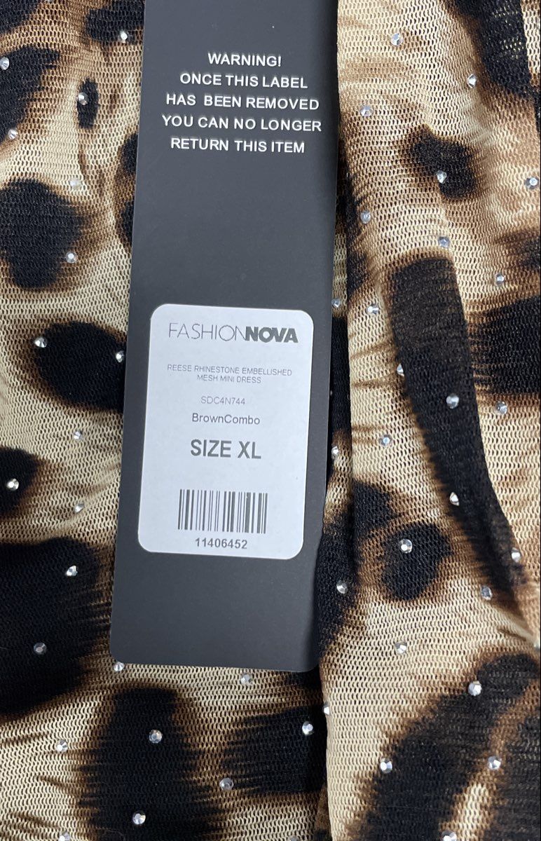 Fashion Nova Women's Reese Rhinestone Mesh Leopard Mini Dress Sz XL NWT