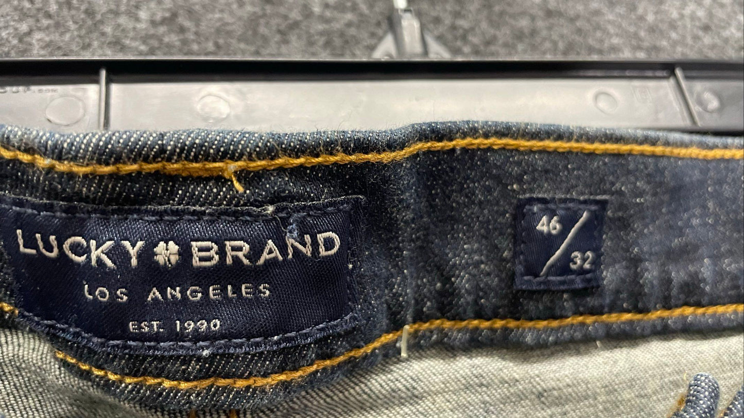 Lucky Brand Men's Dark Wash Denim Jeans Whiskered Straight Leg Sz 46x32