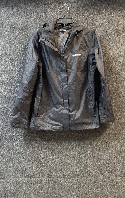 Columbia Women's Black Hooded Rain Jacket Nylon Mesh Lined Full Zip Sz L