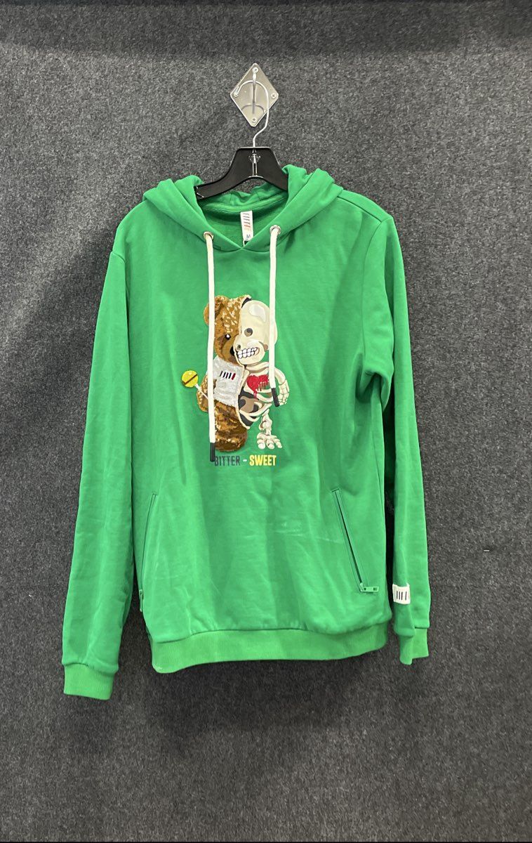 Fifth Loop Women's Green Bitter-Sweet Bear Skeleton Graphic Hoodie NWT Size M