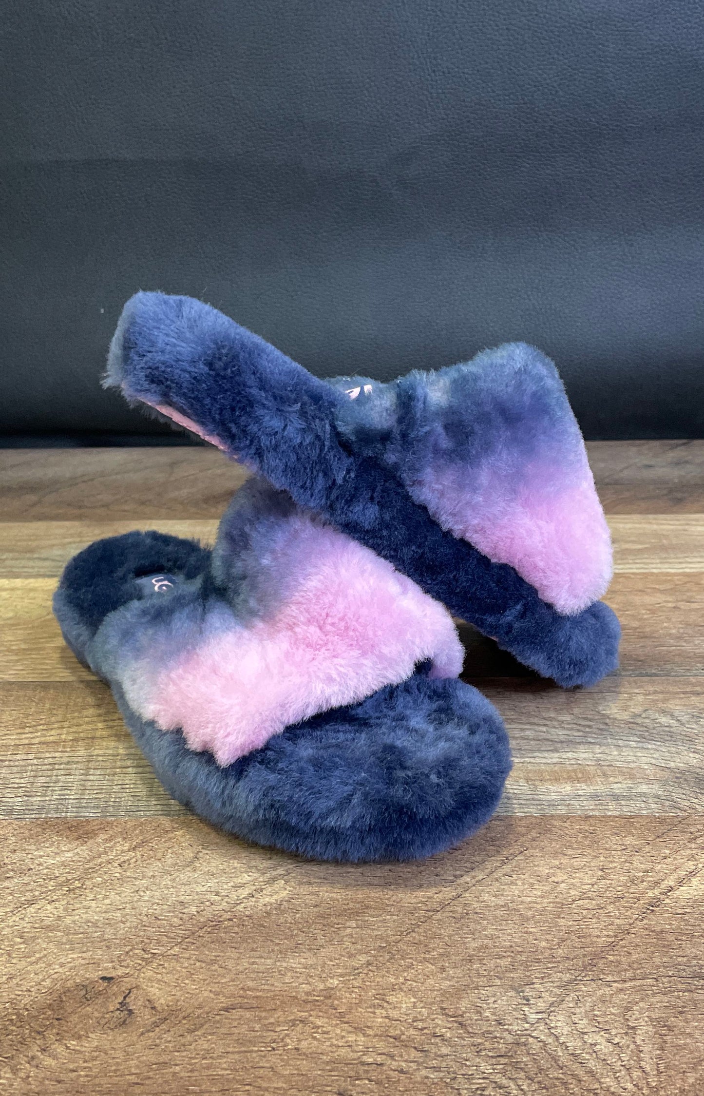 UGG Fluff Yeah Slide Pink Blue Marble Sheepskin Slipper Slides Kids Size 3