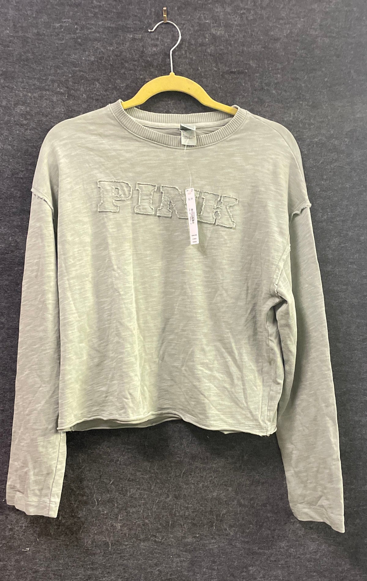 PINK Victoria's Secret Women's Sage Green Slub Knit Graphic Top NWT Sz S