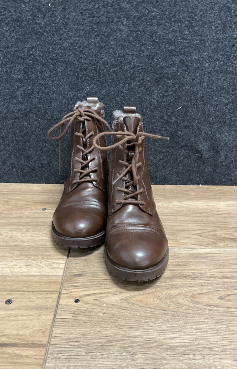 Aldo Brown Faux Fur Lined Lace-Up Side Zip Ankle Boots Women's Size 7