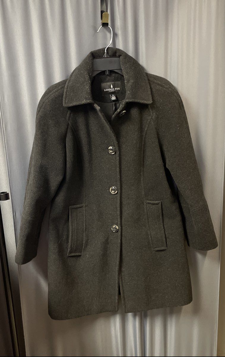 London Fog Women's Wool Blend Button Front Coat Gray Sz S