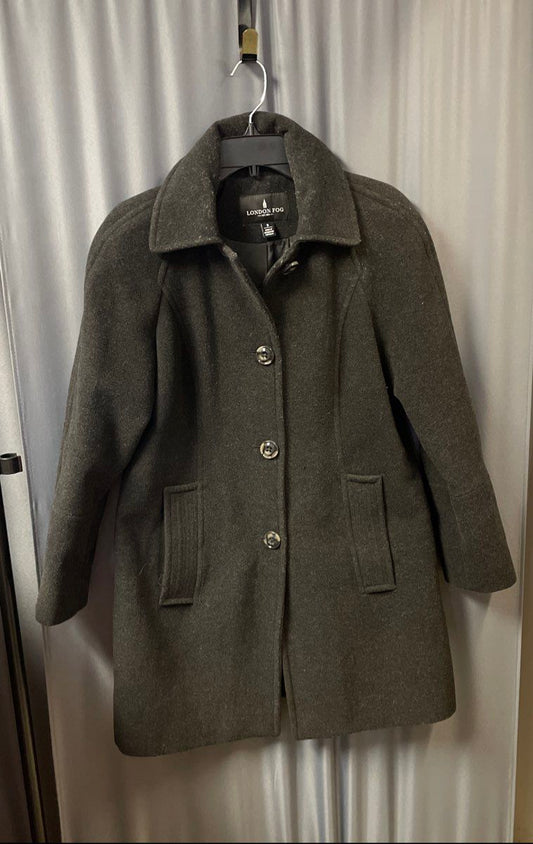 London Fog Women's Wool Blend Button Front Coat Gray Sz S