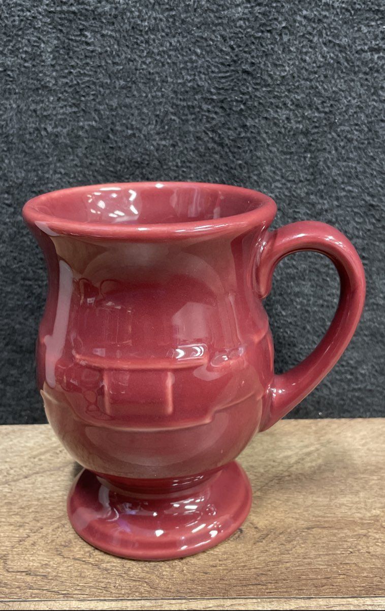 Longaberger Pottery Burgundy Red Basketweave Pedestal Mug Vitrified Stoneware