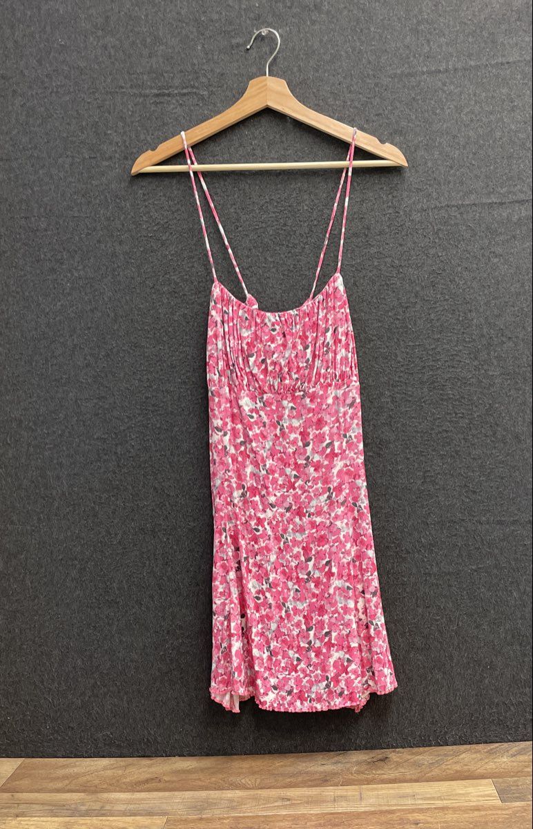 Free People Women's Pink Floral Spaghetti Strap Lettuce Hem Mini Dress Size M