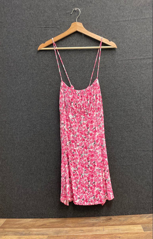 Free People Women's Pink Floral Spaghetti Strap Lettuce Hem Mini Dress Size M