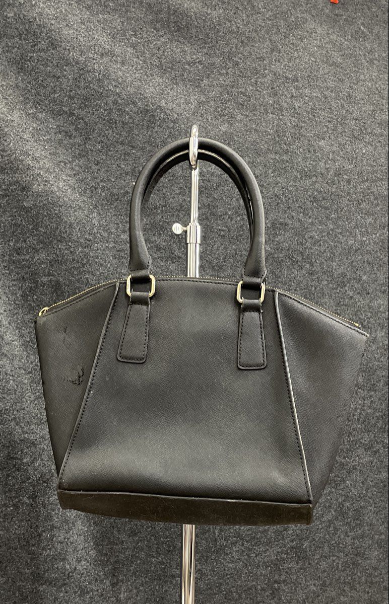 Calvin Klein Brown Black Leather Patchwork Satchel Handbag Gold Hardware