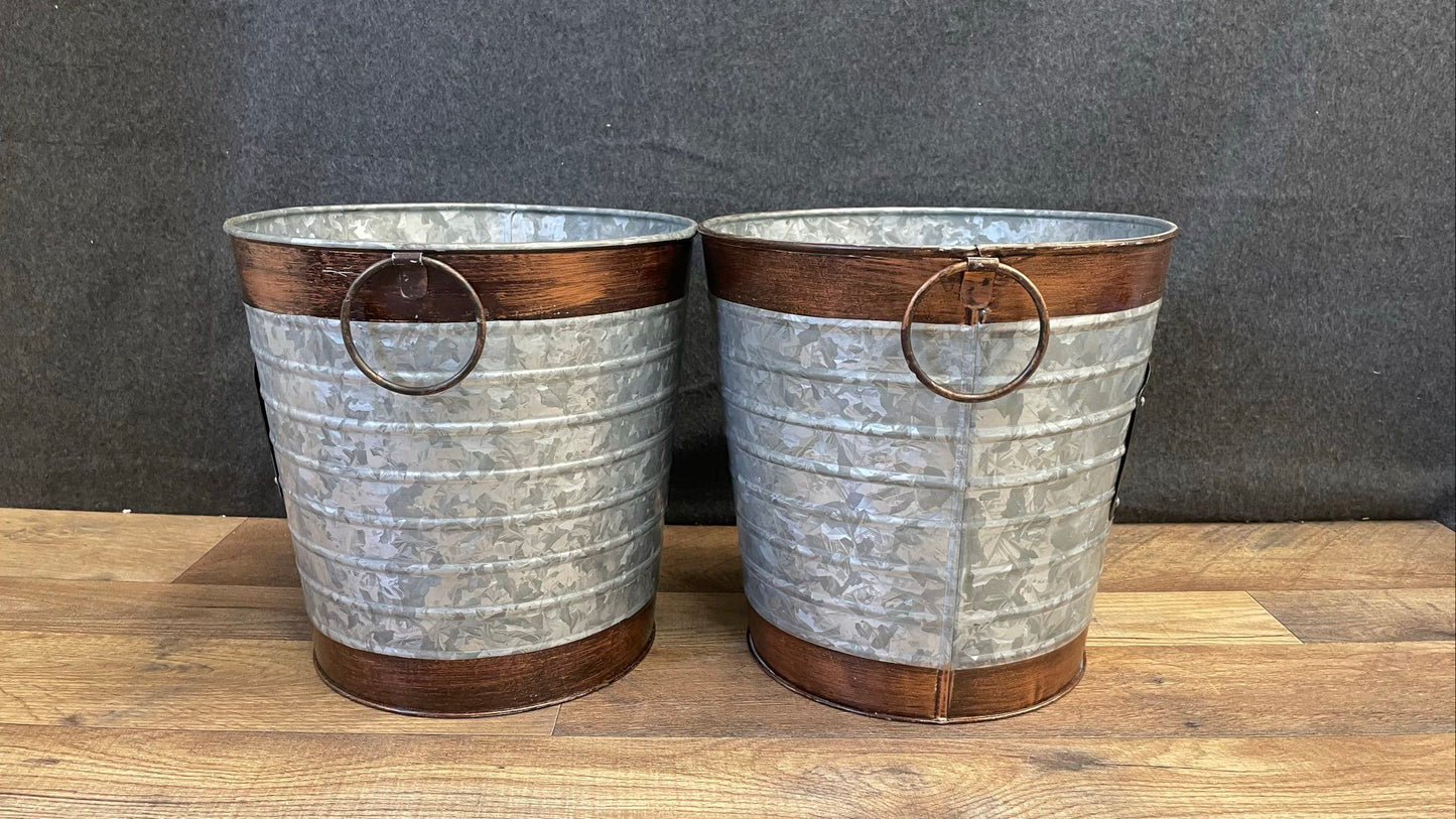 Set of 2 Galvanized Reindeer Bucket Decorative