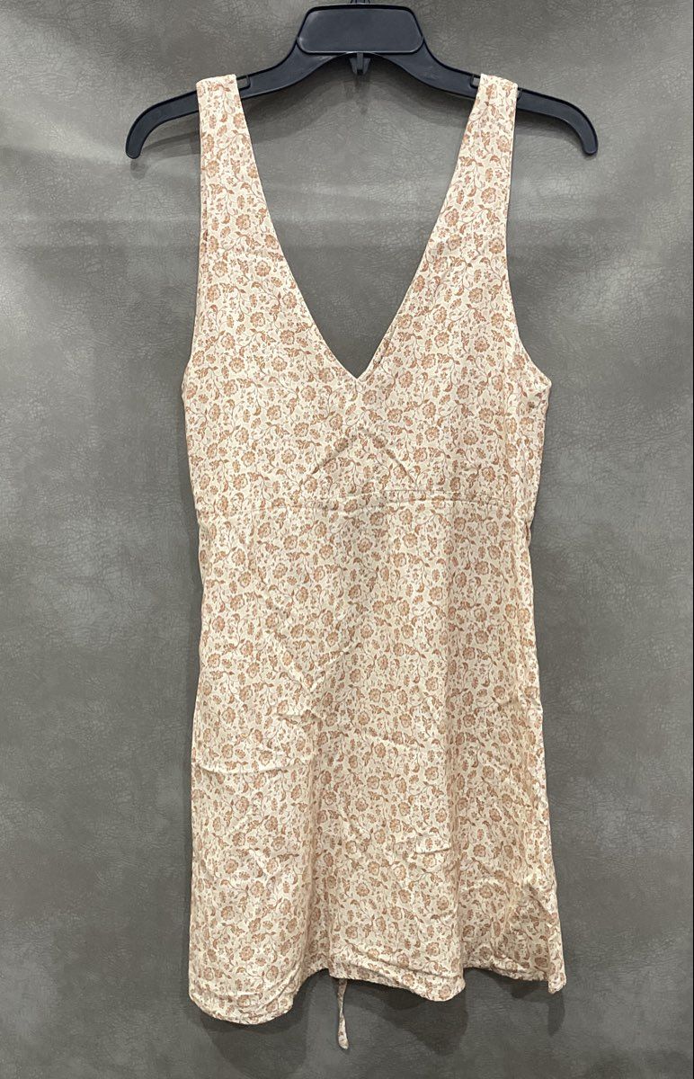 Rhythm Women's Cream Floral Rayon Ramie V-Neck Tie Waist Sundress Sz S