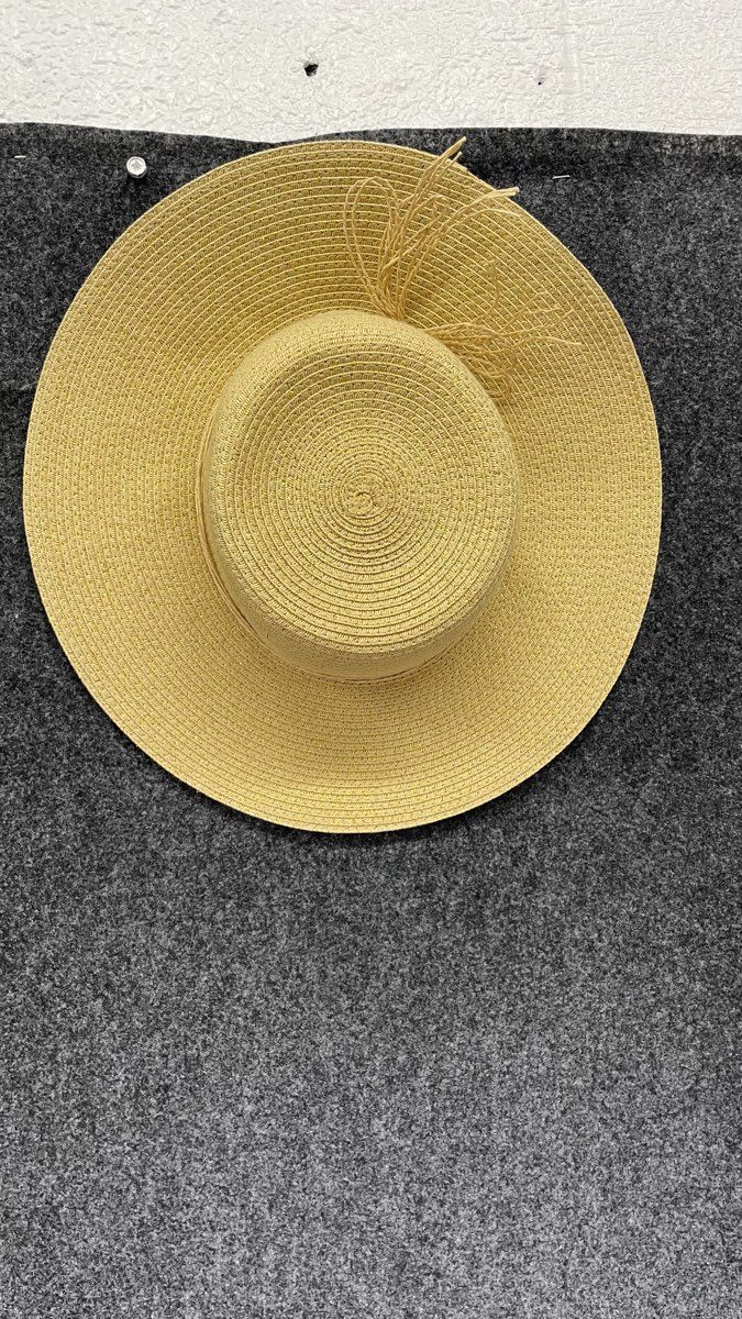 Fair Weather Women's Wide Brim Sun Hat Tan Gold Metallic Straw Boater One Size
