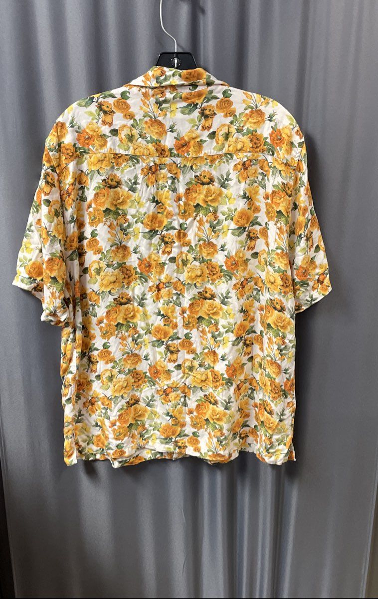 Onia Men's Yellow Floral Camp Collar Short Sleeve Viscose Shirt Sz L