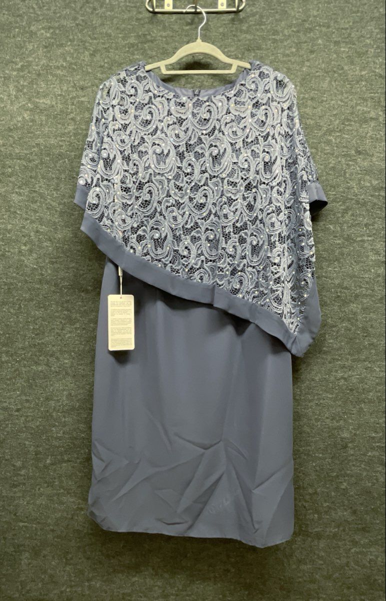 JJ's House Women's Stormy Blue Lace Sequin Overlay Sheath Dress NWT Sz 16